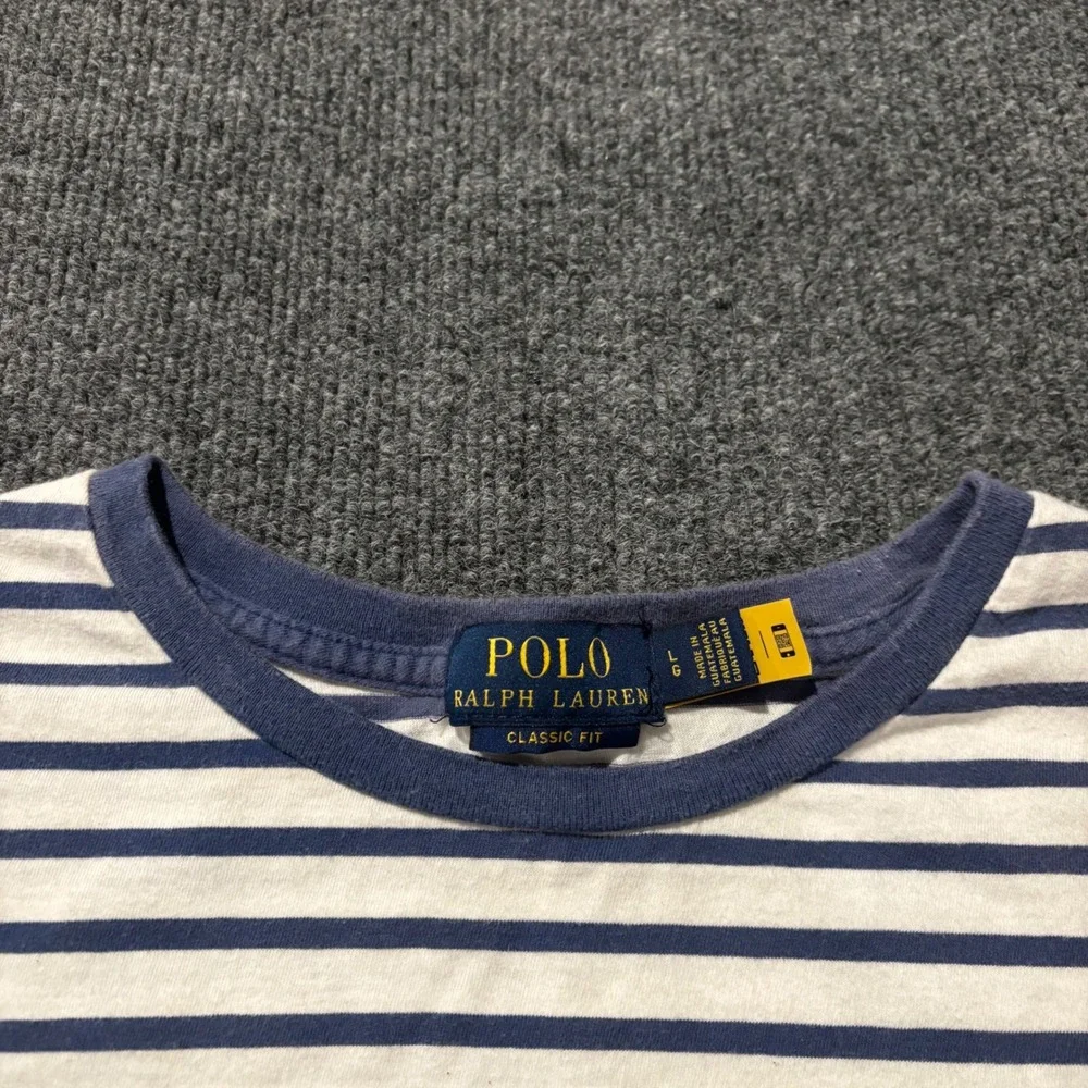 Polo Ralph Lauren Mens Polo Bear Striped T-Shirt Navy White Classic Fit Large